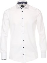VENTI modern fit overhemd - wit structuur (contrast) - Strijkvrij - Boordmaat: 40