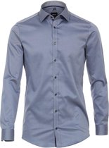 VENTI body fit overhemd - blauw twill (contrast) - Strijkvriendelijk - Boordmaat: 42