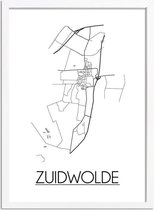 Zuidwolde Plattegrond poster A3 + Fotolijst Wit (29,7x42cm) - DesignClaud
