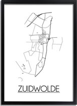 Zuidwolde Plattegrond poster A4 + Fotolijst Zwart (21x29,7cm) - DesignClaud