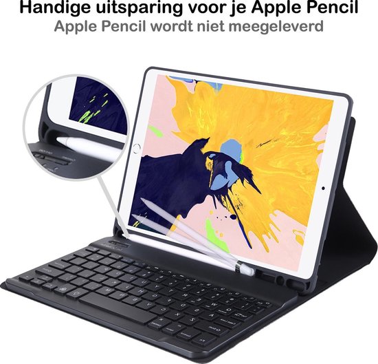 Hoes Geschikt voor iPad 10.2 2019/2020 Hoes Toetsenbord Hoesje Keyboard Case Cover Met Screenprotector - Hoesje Geschikt voor iPad 7/8 Hoes Toetsenbord Case - Zwart - BTH