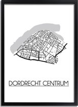 Dordrecht centrum Plattegrond poster A3 + fotolijst zwart (29,7x42cm) - DesignClaud