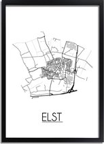 Elst Plattegrond poster A4 + fotolijst zwart (21x29,7cm) - DesignClaud