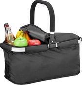 relaxdays boodschappenmand - inklapbaar - picknickmand - 25 l - boodschappentas - mandje zwart