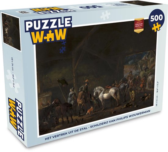 Puzzel 500 stukjes Philips Wouwerman - Het vertrek uit de stal - Schilderij van Philips Wouwerman  - PuzzleWow heeft +100000 puzzels
