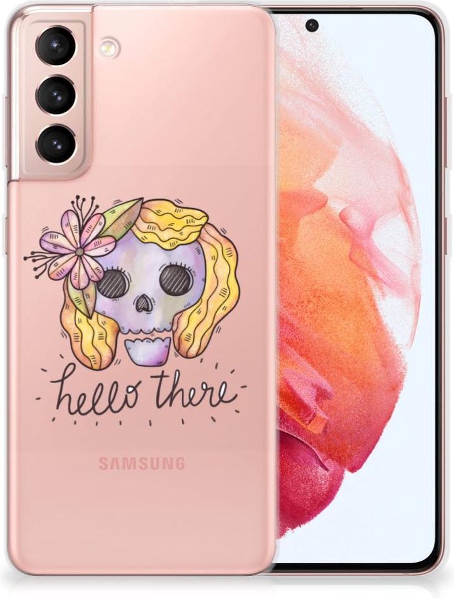 Back Cover voor Silicone Back Case Samsung Galaxy S21 Boho Skull