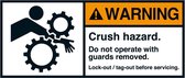 Warning Crush hazard arm sticker, ANSI 45 x 100 mm