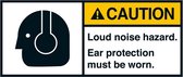 Caution Loud noise hazard sticker, ANSI 70 x 160 mm