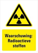 Sticker met tekst waarschuwing radioactieve stoffen - ISO 7010 - W003 210 x 297 mm