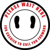 Vloersticker 'Please wait here for cashier to call you forward', 100 mm