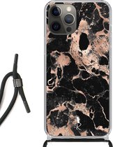 iPhone 12 Pro Max hoesje met koord - Rose Gold Marble