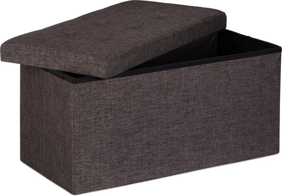 Relaxdays opvouwbare zitbank - linnen - zitkist met opslagruimte - bank - 38 x 76 x 38 cm - bruin