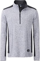 James and Nicholson Heren Gebreide werkkleding Fleece Half-Zip (Wit gemêleerd/koolstofgrijs)