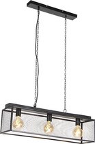 QAZQA cage_robusto - Industriele Hanglamp eettafel - 4 lichts - L 80 cm - Zwart - Industrieel -  Woonkamer | Slaapkamer | Keuken