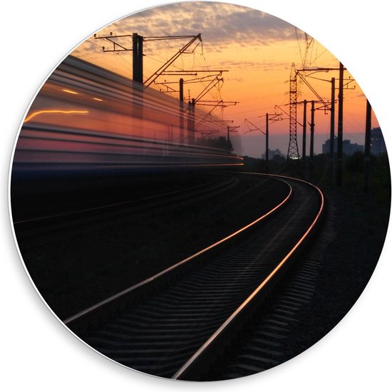 Forex Wandcirkel - Langsrijdende Trein  - 50x50cm Foto op Wandcirkel (met ophangsysteem)