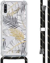 iMoshion Design hoesje met koord voor de Samsung Galaxy A70 - Bladeren - Zwart / Goud