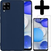 Hoesje Geschikt voor Samsung A42 Hoesje Siliconen Case Hoes Met Screenprotector - Hoes Geschikt voor Samsung Galaxy A42 Hoes Cover Case - Donkerblauw