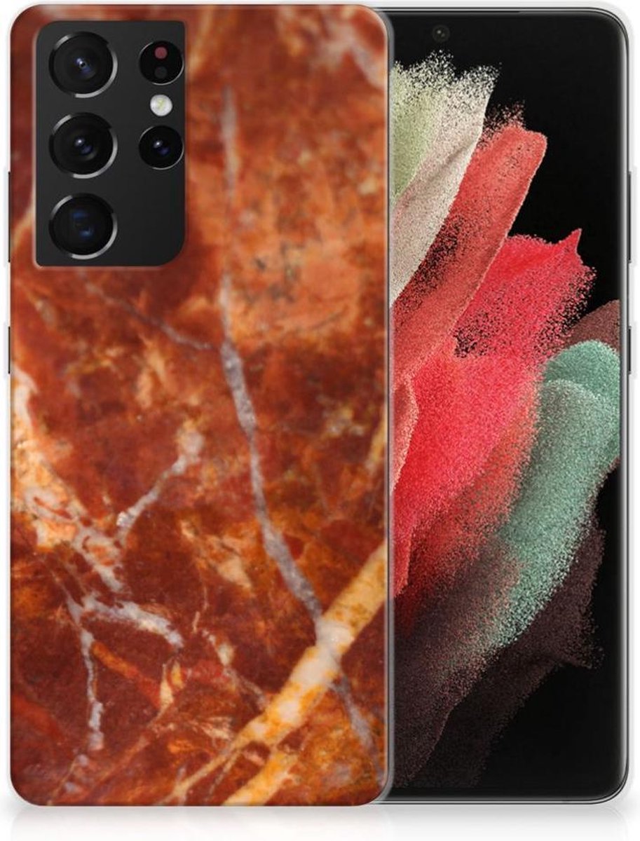 Samsung Galaxy S21 Ultra TPU Siliconen Hoesje Marmer Bruin