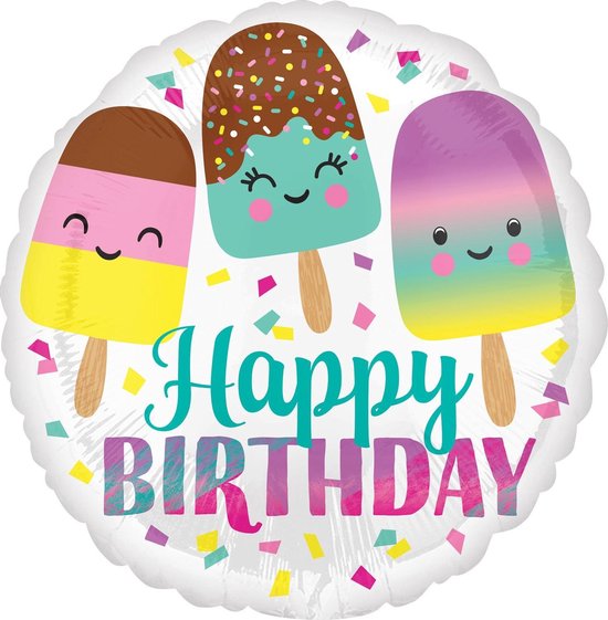 Amscan Folieballon Happy Birthday Ijsjes 43 Cm Wit