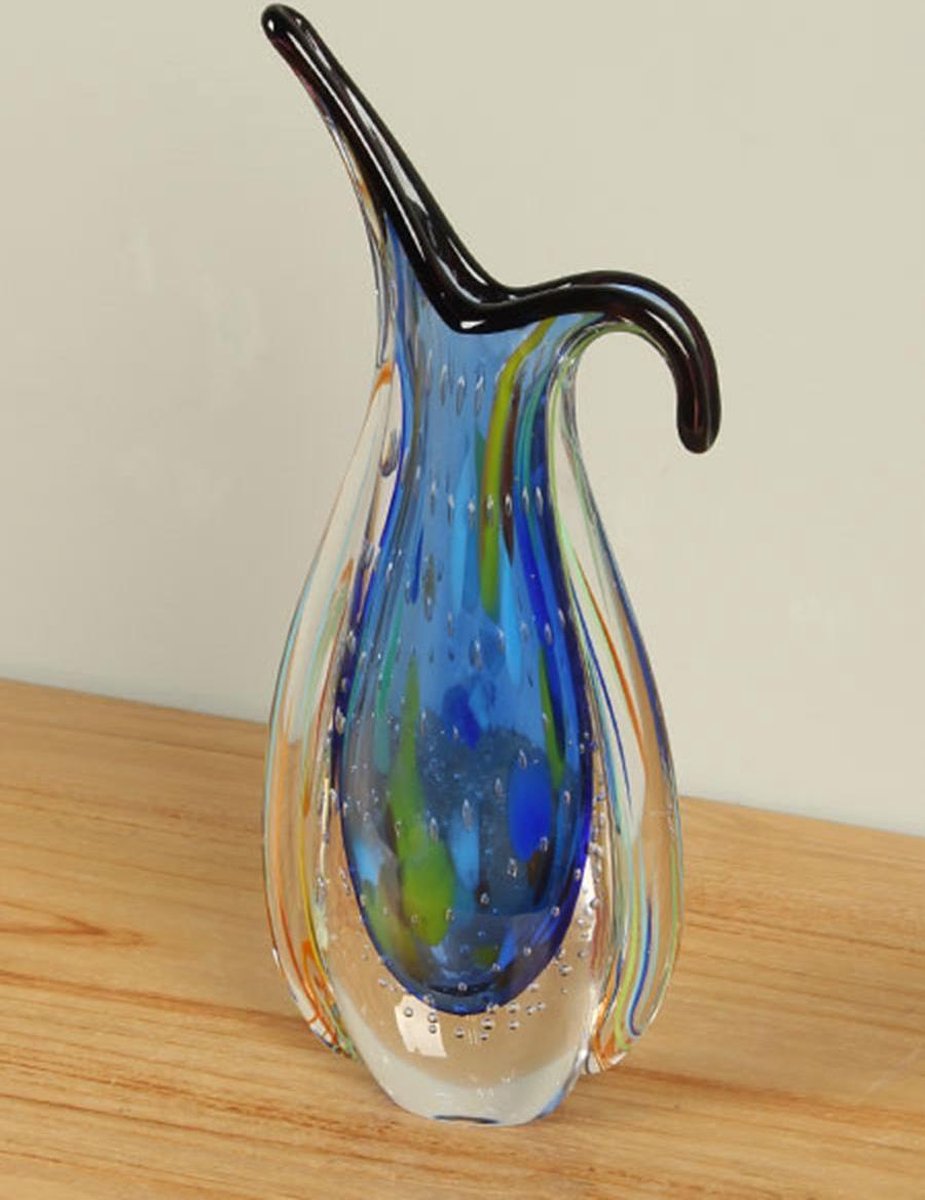 Vaas blauw/geel/rood 29 cm, SA-11, glazen vaas, glas vaas, handgemaakte vaas  | bol.com