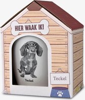 Mok - Hond - Cadeau - Teckel - Gevuld met een verpakte zuurtjesmix - In cadeauverpakking met gekleurd lint