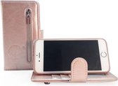 Apple iPhone 12 Pro - Rosé Gold Leren Rits Portemonnee Hoesje - Lederen Wallet Case TPU meegekleurde binnenkant- Book Case - Flip Cover - Boek - 360º beschermend Telefoonhoesje
