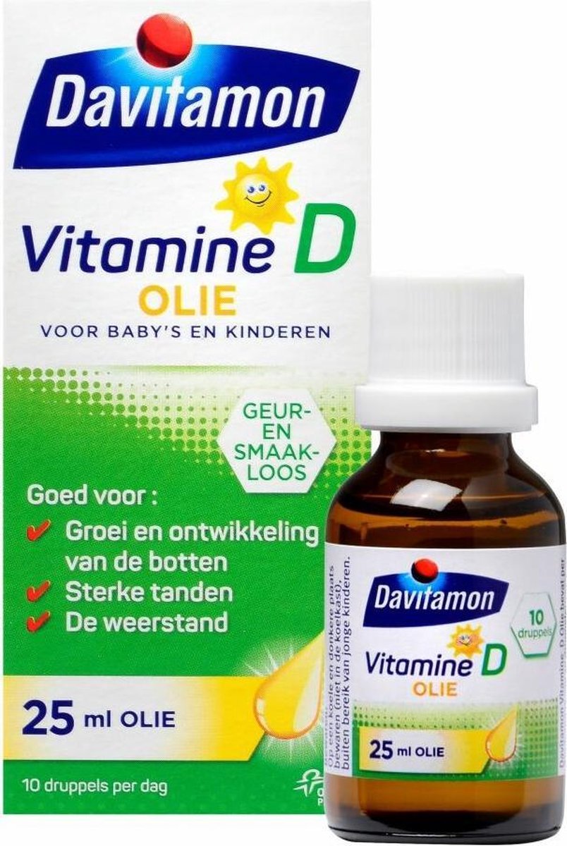 Davitamon vitamine D olie baby en kind - bevat vitamine D3 – vitamine D druppels suikervrij - 25ml - Davitamon