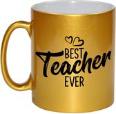 Best teacher ever mok / beker goud met hartjes - 330 ml - cadeau juf / meester / leraar / lerares