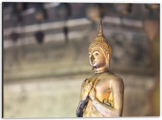 Dibond - Boeddha Beeld Goud - 40x30cm Foto op Aluminium (Wanddecoratie van metaal)