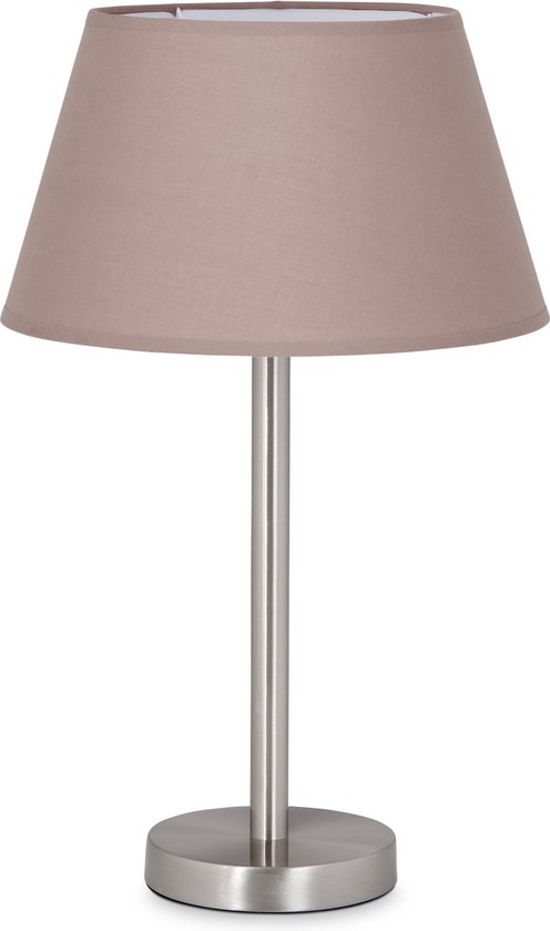 Home Sweet Home tafellamp Largo - tafellamp Stick rond mat nikkel inclusief lampenkap - lampenkap 30/20/17cm - tafellamp hoogte 38 cm - geschikt voor E27 LED lamp - taupe