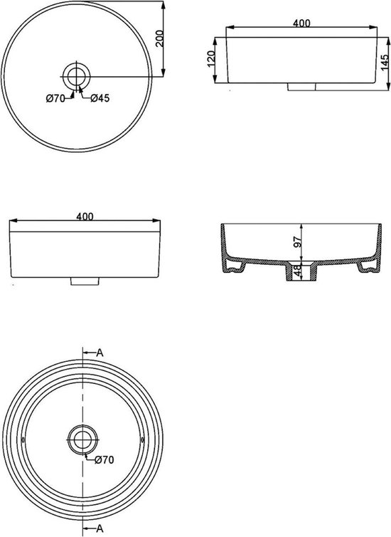 Waskom Wiesbaden Link Opzet Model Keramiek Rond 40cm Mat Wit