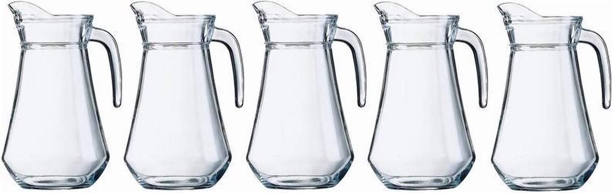 Voordeel pakket 5x glazen water karaf 1 liter - Sapkannen/waterkannen/schenkkannen