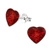 Aramat jewels ® - Zilveren glitter oorbellen hart rood 925 zilver 9mm