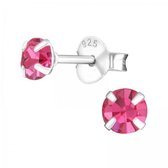 Aramat jewels ® - Ronde zilveren kinder oorbellen 925 zilver roze kristal 4mm