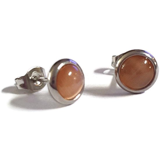 Aramat jewels ® - Oorbellen zweerknopjes rood cats eye chirurgisch staal 8mm