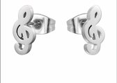 Aramat jewels ® - Oorknoppen muzieksleutel zilverkleurig chirurgisch staal 9mm x 5mm