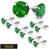 Aramat jewels ® - Oorbellen zweerknopjes groen zirkonia staal 9mm