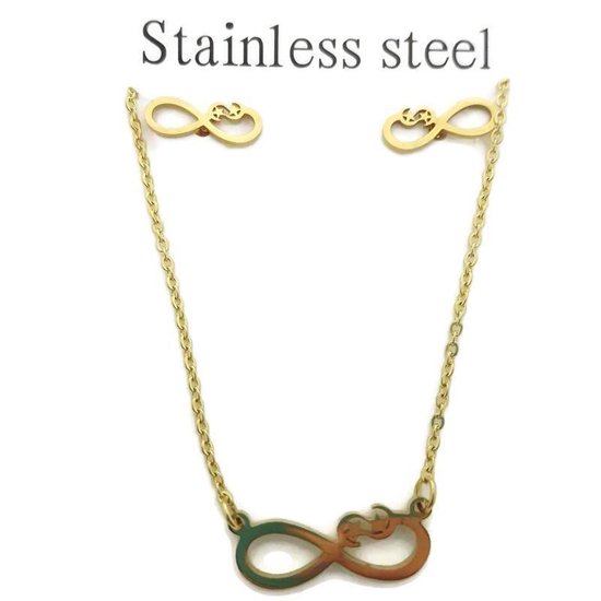 Aramat jewels ® - Sieradenset oorbellen en ketting infinity goudkleurig dames 48cm