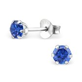 Aramat jewels ® - Kinder oorbellen rond zirkonia 925 zilver donker blauw 4mm