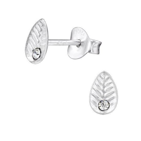 Aramat jewels ® - Kinder oorbellen blaadje kristal 925 zilver transparant 4mm x 6mm