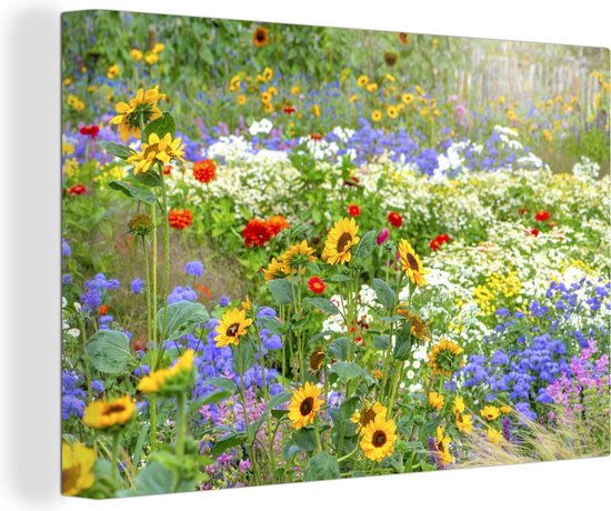Canvas Schilderij Siergras met verschillende bloemen - 30x20 cm - Wanddecoratie