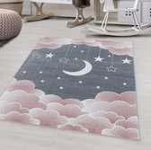 Tapijtenloods Dreams Laagpolig Baby Kinderkamer Vloerkleed Roze / Grijs - 120x170 CM