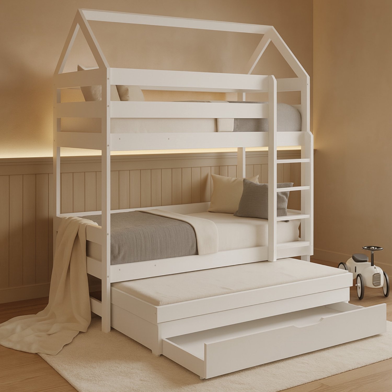 Alavya Home stapelbed CASA met uitschuifbaar logeerbed, 80 x 160 cm, wit