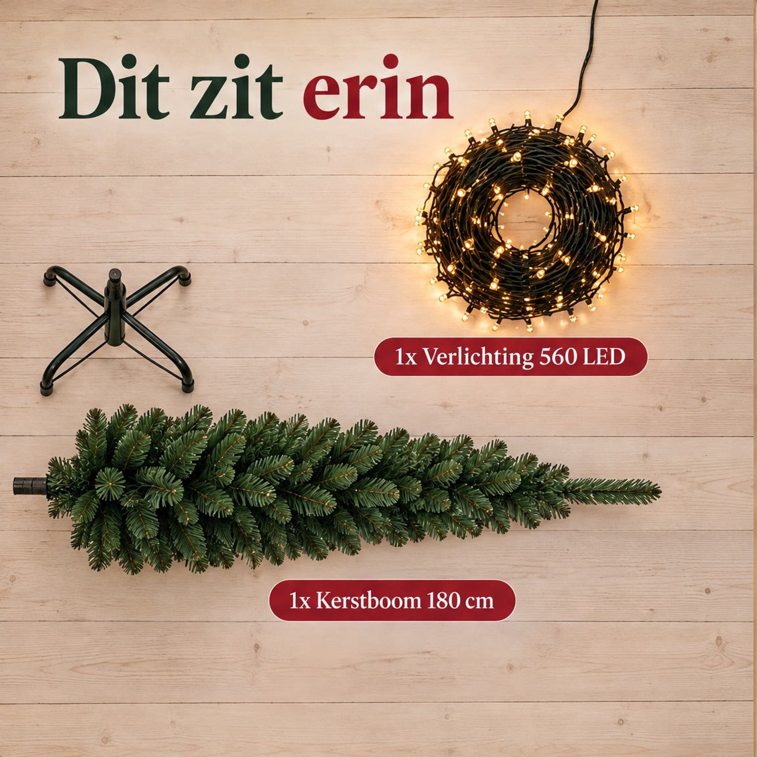 Cheqo® Smalle Kunstkerstboom 180 cm met Verlichting Warm Wit - Kerstboom met Verlichting - Dimbare Kerstboomverlichting 560 LED - Kerstlampjes - Cluster Kerstverlichting - Lichtsnoer - LED Kerstboom - Smalle Kerstboom – foto 2