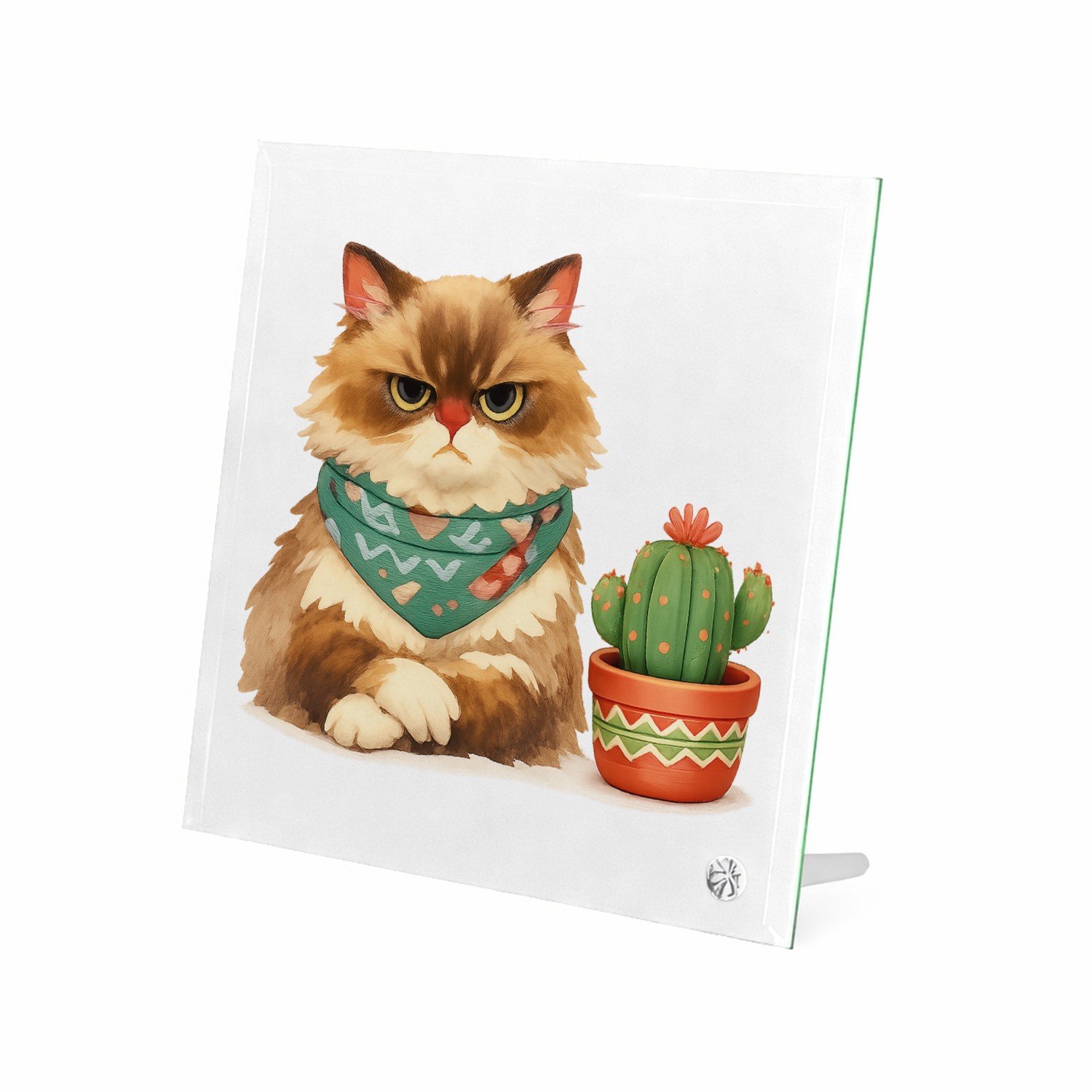 Mr Cadeautjes Glasframe 20 x 20 - design Een norse egel met een kleine bloempot vol stekelige vetplan | cadeau Wit
