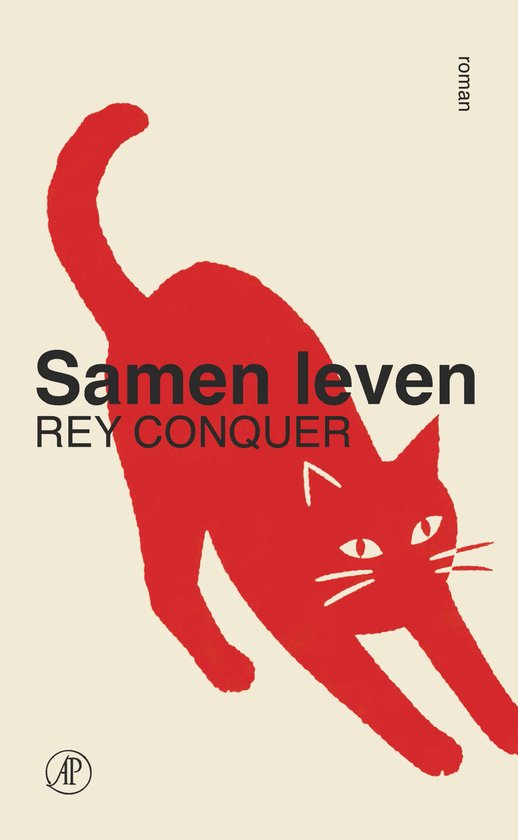 Boekomslag 'Samen leven' door Rey Conquer met een rode kat op een crèmekleurige achtergrond.