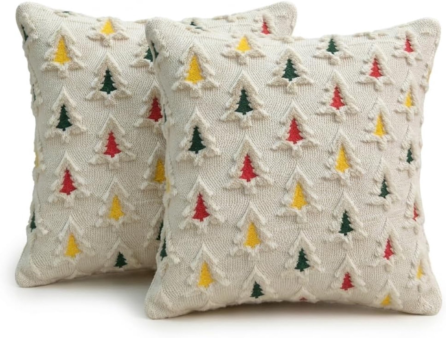 YAGXIG Kerstkussensloop - 45,72 x 45,72 cm - Decoratieve kussenhoes - Kerstboompatroon - Landelijke feestkussensloop - Geschikt voor bank, slaapkamer, woondecoratie - 2-delige set wit