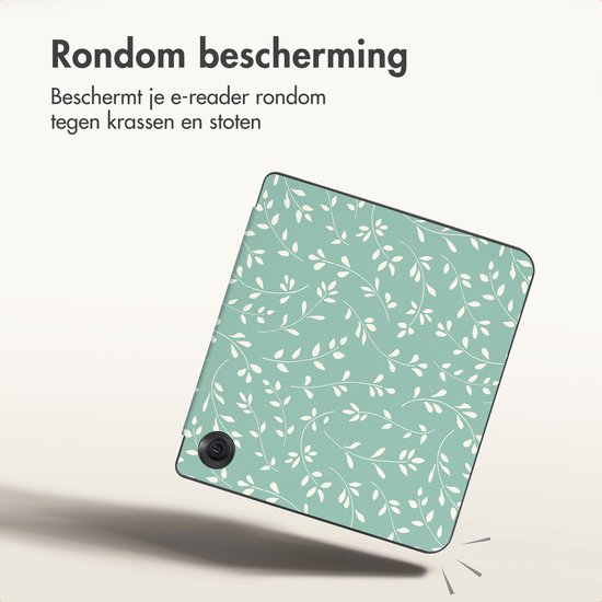 imoshion E-reader Hoesje - Geschikt voor Kobo Libra Colour - Design Slim Hard Case Sleepcover Bookcase met stand - Smoke Green Flowers van iMoshion — afbeelding 2