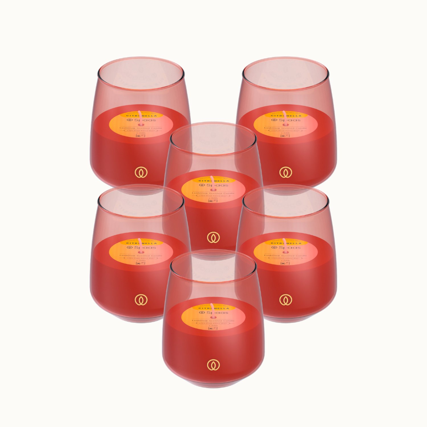 SPAAS LushGlow Citronella Geurkaars – Levendig Rood – +70% plantaardige was – circa 38u – 6 geurkaarsen