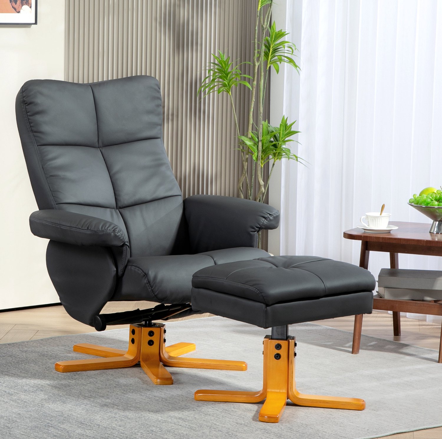 MODENUIT Relaxfauteuil 80 x 86 x 99 cm - Draaibaar - Met Hocker - Woonkamer - Kunstleer - Donkergrijs